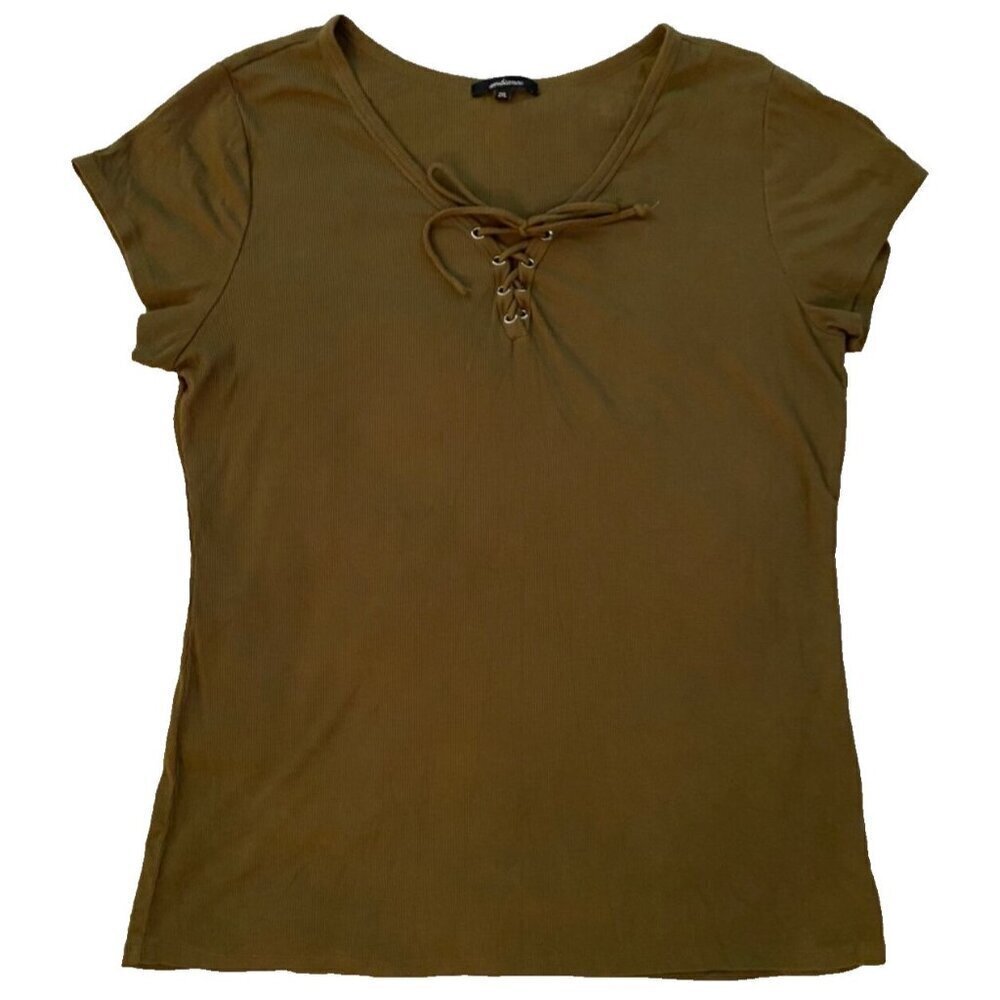 ambiance green ribbed lace up shirt size 2XL